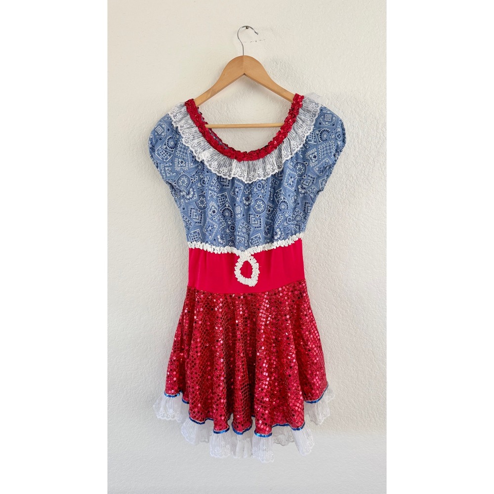 Vintage Halloween Costume Western Dress Bandana Sequin Red Blue White Handmade